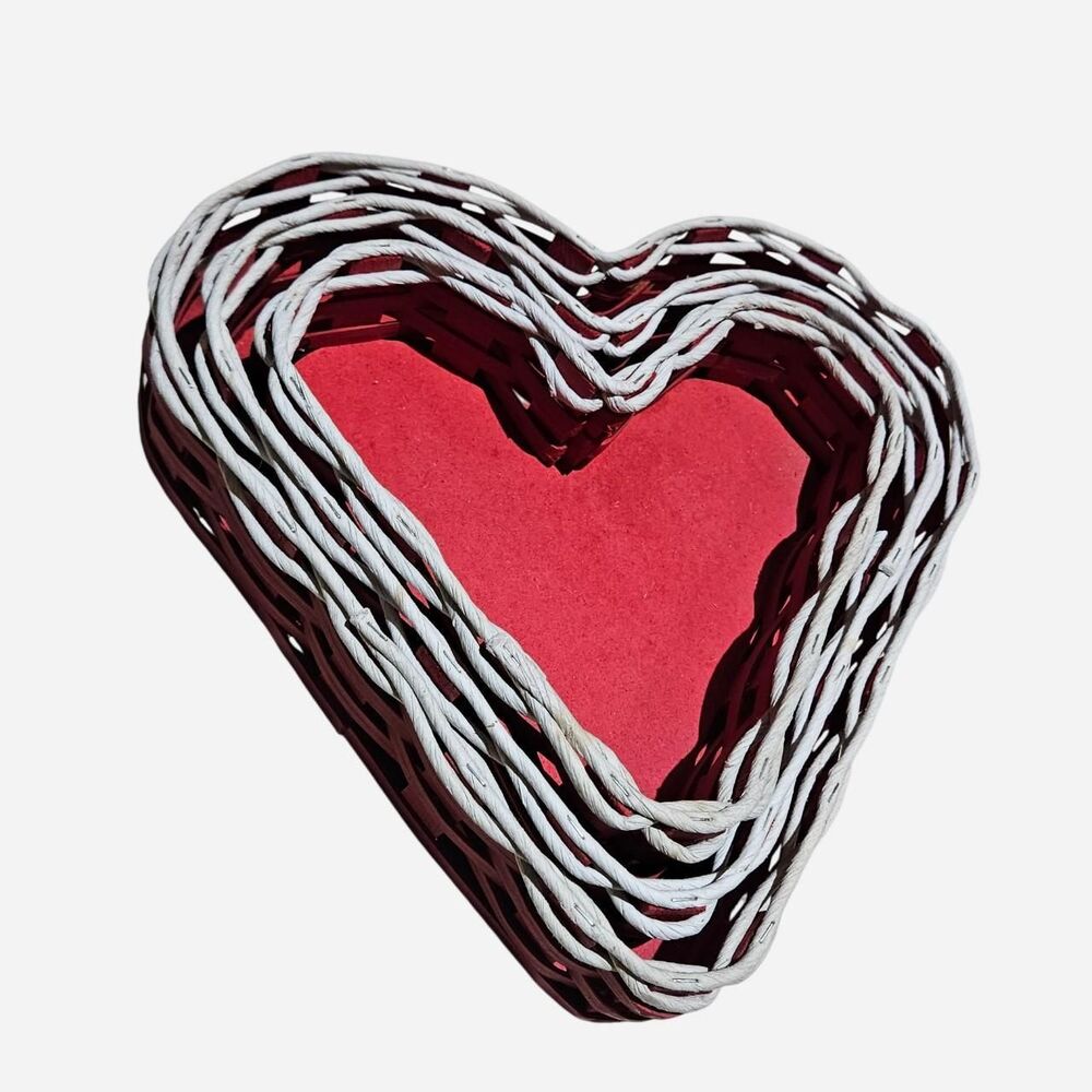 vintage cottagecore twee red heart stacking baskets